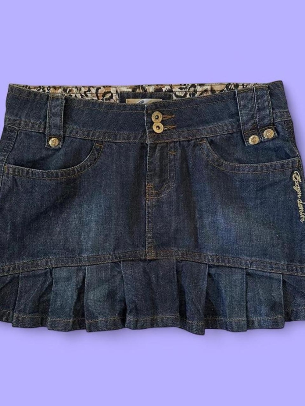 Y2K Extyn Jeans Denim Pleated Mini Skirt - Dark Blue